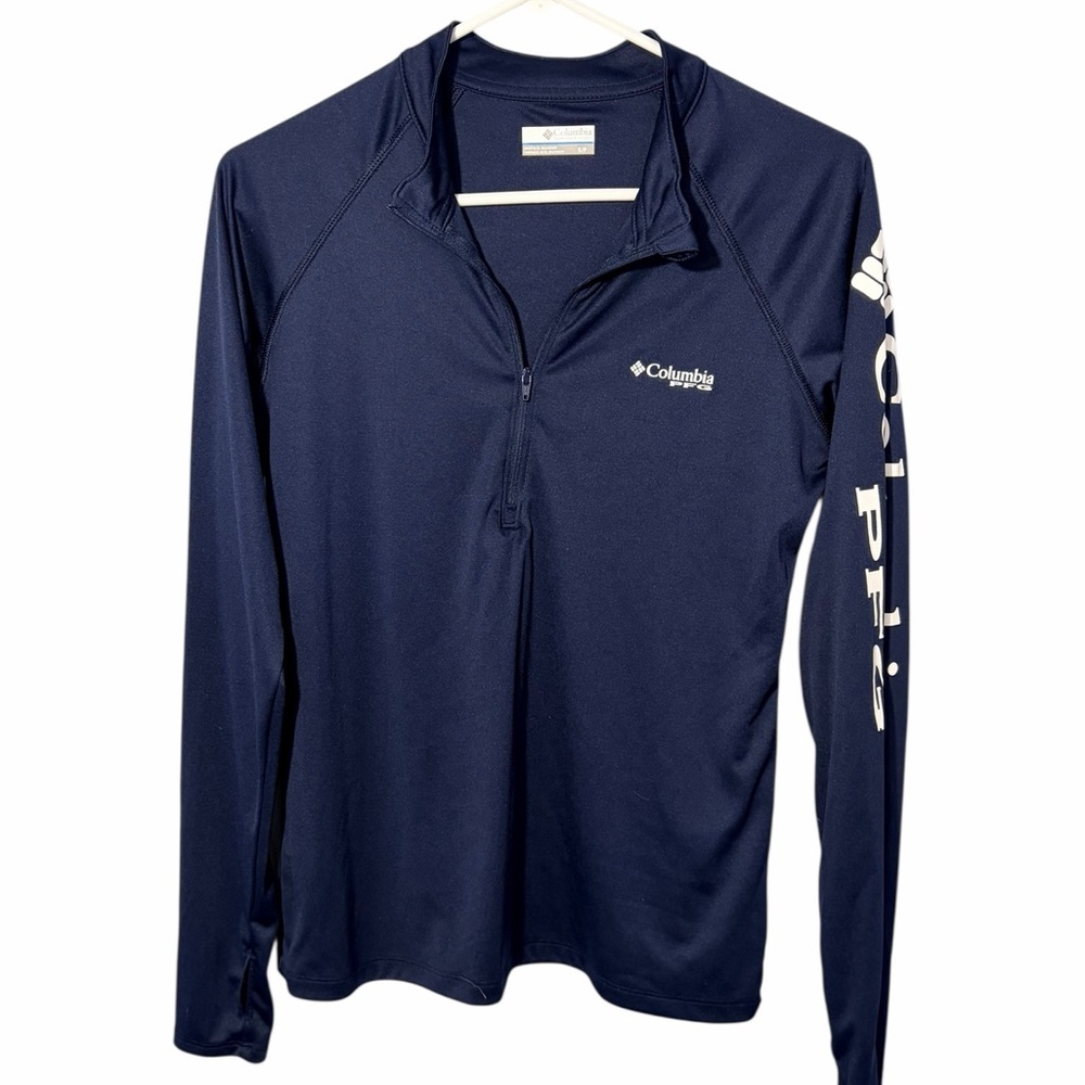 Columbia PFG Women's Title Tee | Quarter Zip Long Sleeve Shirt | Navy Blue | S